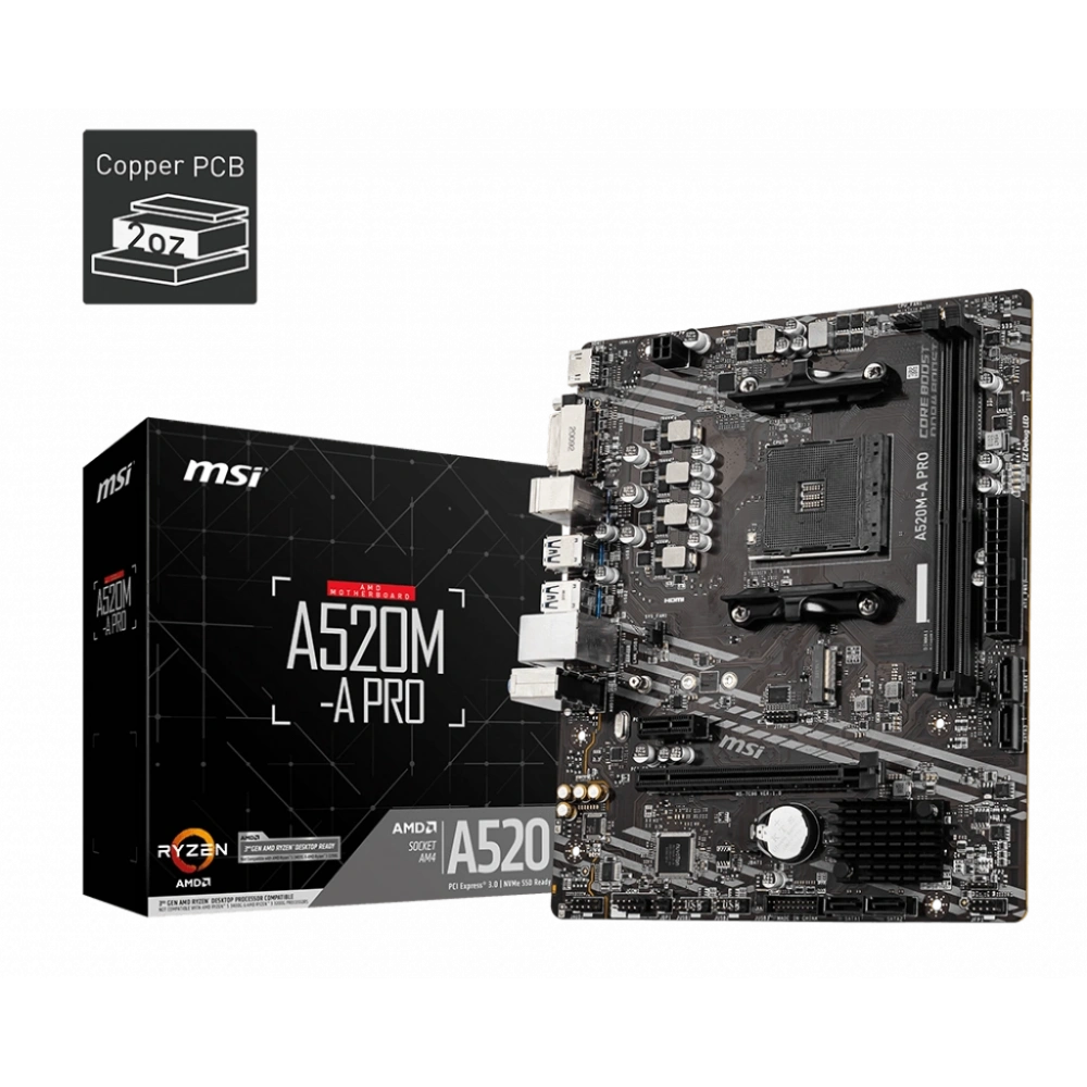 MSI A520M-A PRO DDR4 4600/1866Mhz M.2 mATX AM4