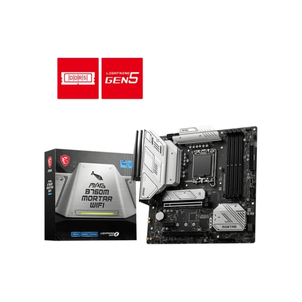 MSI MAG B760M MORTAR WIFI SOKET 1700 DDR5 7000(OC) PCI-E GEN5 M.2 USB3.2 HDMIDP 1X 2.5G LAN WI-FI 6E MATX