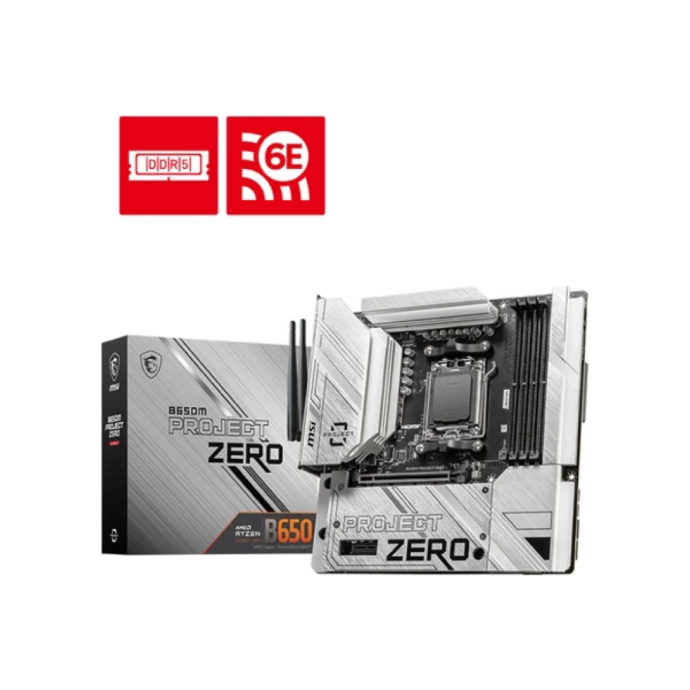MSI MB B650M PROJECT ZERO AM5 DDR5 7600MHZ(OC) HDMI DP M.2 USB3.2 2.5G LAN WI-FI 6E mATX