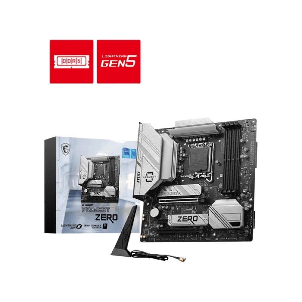 MSI MB B760M PROJECT ZERO SOKET 1700 DDR5 7800(OC) PCI-E ,M.2 USB3.2 HDMI,DP 1x 2.5G LAN WI-FI 6E Matx