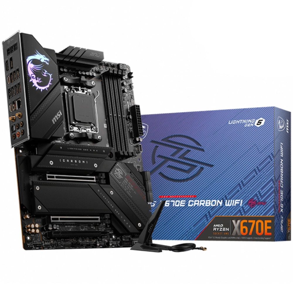 MSI MPG X670E CARBON WIFI AM5 DDR5 6600MHZ(OC) 4X M.2 USB 3.2 HDMI DP 2.5G LAN AMD WIFI 6E RGB ATX