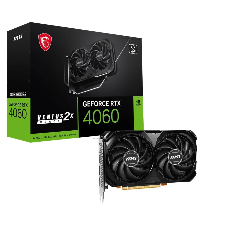 MSI VGA GEFORCE RTX 4060 VENTUS 2X BLACK 8G RTX4060 8GB GDDR6 128B DX12 PCIE 4.0 X8 (3XDP 1XHDMI)