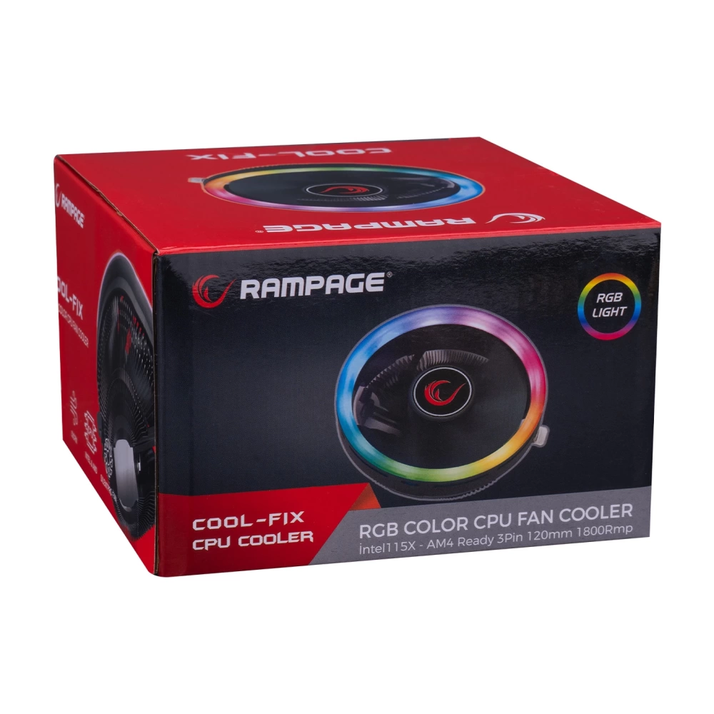 RAMPAGE RM-C01 COOL-FIX 5.3CFM 1800RPM 100MM AMD/INTEL LGA1200 UYUMLU RGB HAVA SOĞUTMALI CPU FAN
