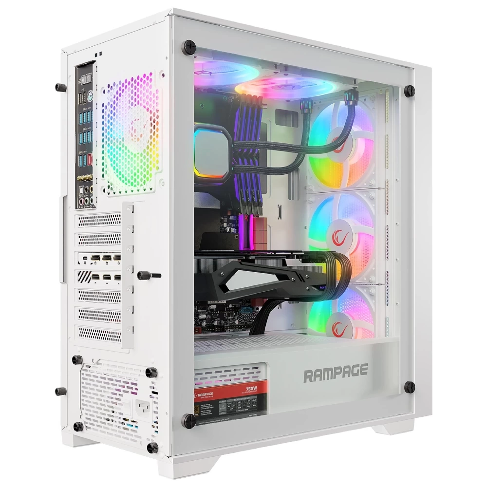 RAMPAGE VOYAGER 750W 80+ BRONZE BEYAZ 4*RGB AUTO FAN ATX MİD-T GAMİNG OYUNCU KASASI RAMPAGE
