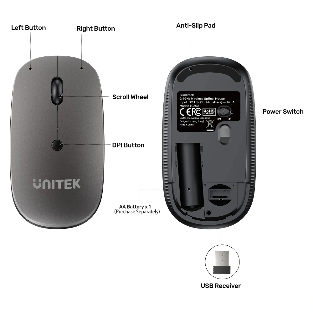 UNITEK SLIMTRACK 2.4GHZ KABLOSUZ MOUSE (T060AGY01)