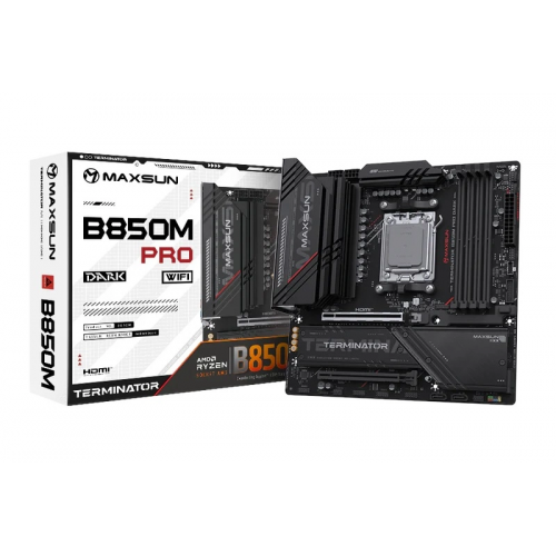 Maxsun Terminator B850M PRO DARK WIFI AM5 DDR5 7800MHz M.2 HDMI mATX AMD Anakart