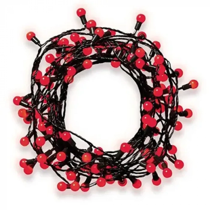 Dodes 5m 28 LED Mini Top Işık Kırmızı - Fişli, Siyah Kablo