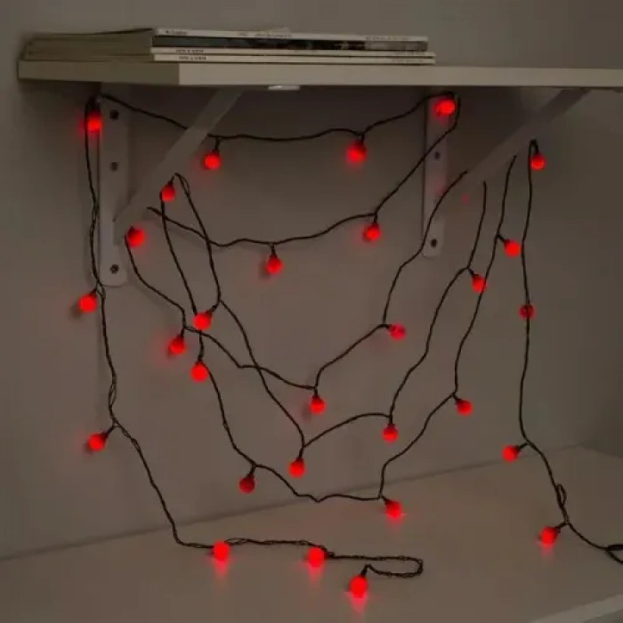 Dodes 5m 28 LED Mini Top Işık Kırmızı - Fişli, Siyah Kablo