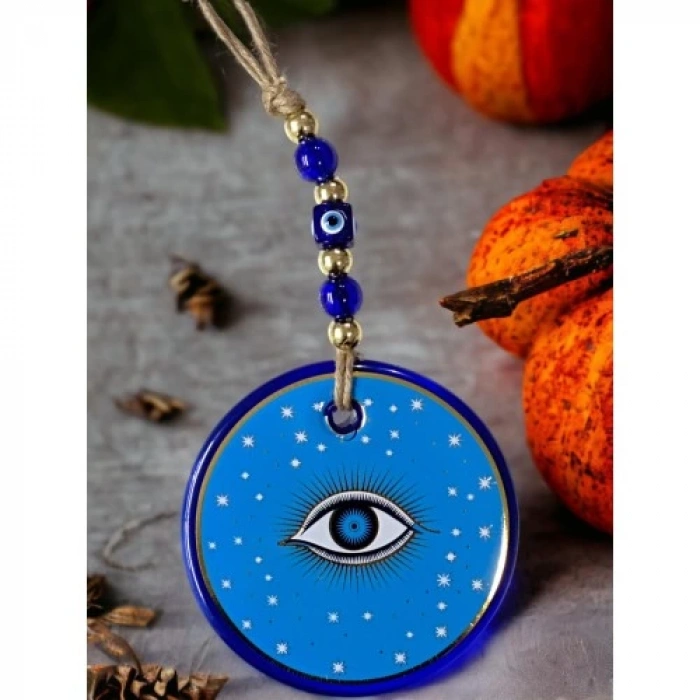 Dodes Açık Mavi Yıldız İşlemeli Göz Model Duvar Süsü Nazar Boncuklu Duvar Dekoru