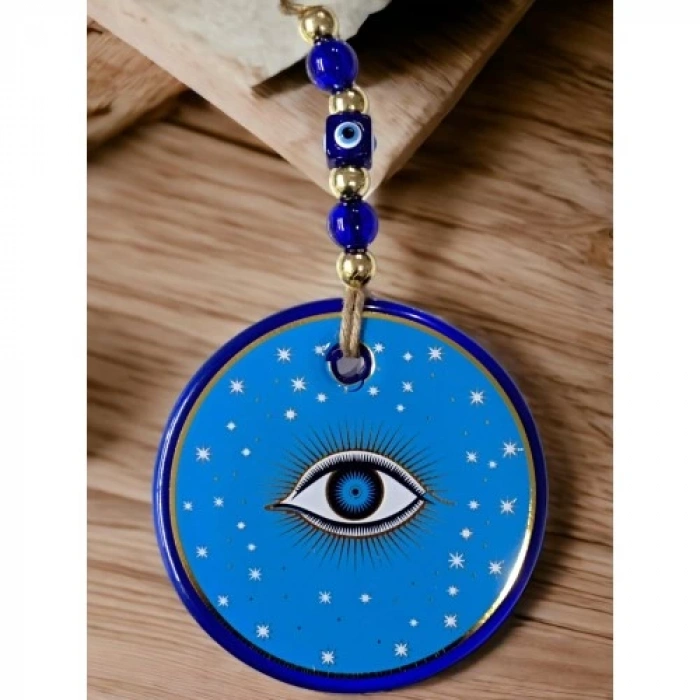 Dodes Açık Mavi Yıldız İşlemeli Göz Model Duvar Süsü Nazar Boncuklu Duvar Dekoru