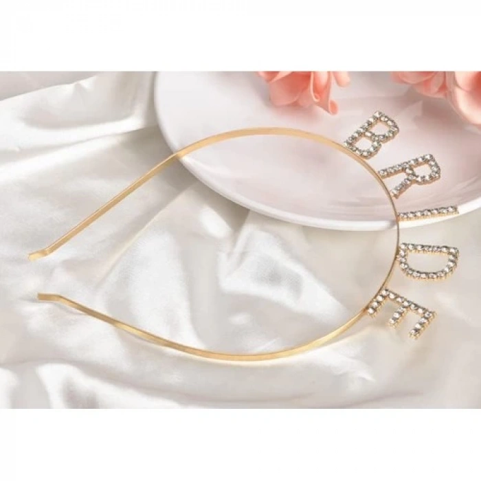 Dodes Altın Gold Renk Bekarlığa Veda Kristal Taş Bride Tacı İthal