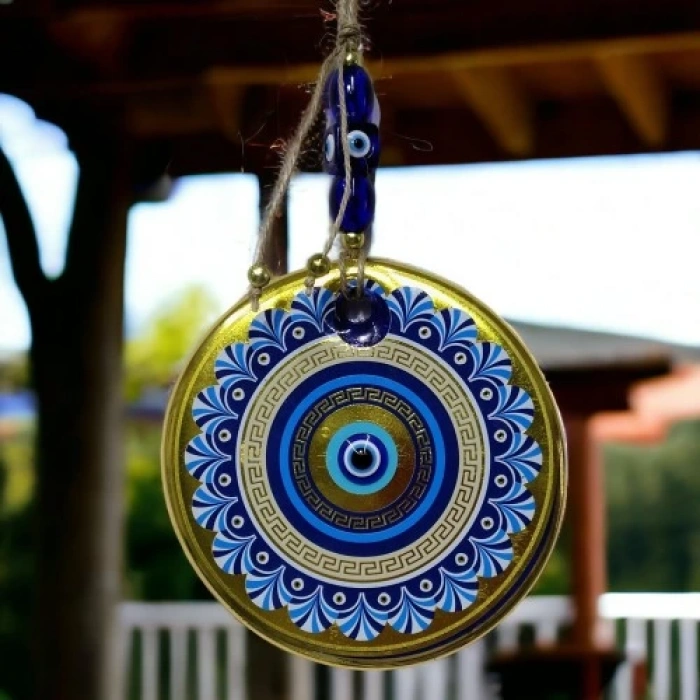 Dodes Altın Varak Nazar Boncuklu Duvar Süsü Cam Duvar Dekoru