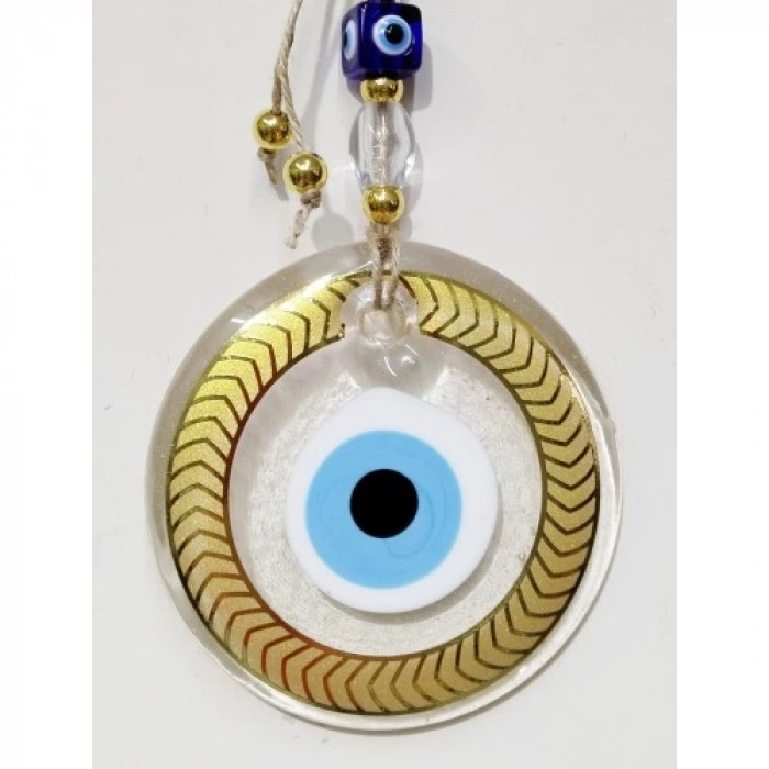 Dodes Altın Yaldızlı Nazar Boncuklu Şeffaf Cam Duvar Süsü