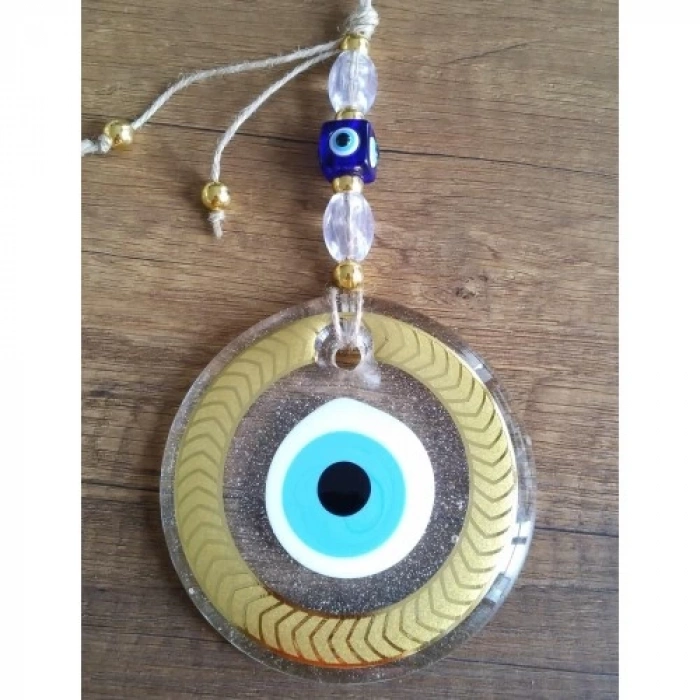 Dodes Altın Yaldızlı Nazar Boncuklu Şeffaf Cam Duvar Süsü