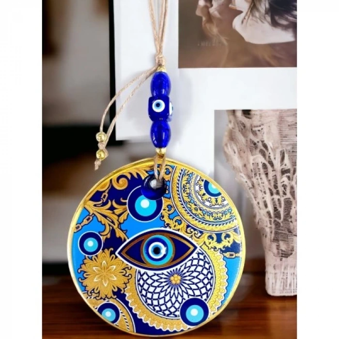 Dodes Çini Gold Desen Nazar Boncuklu Gözlü Duvar Süsü