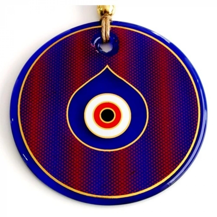 Dodes Damla Göz Modelli Yaldızlı Kırmızılı Cam Duvar Süsü Nazarlık