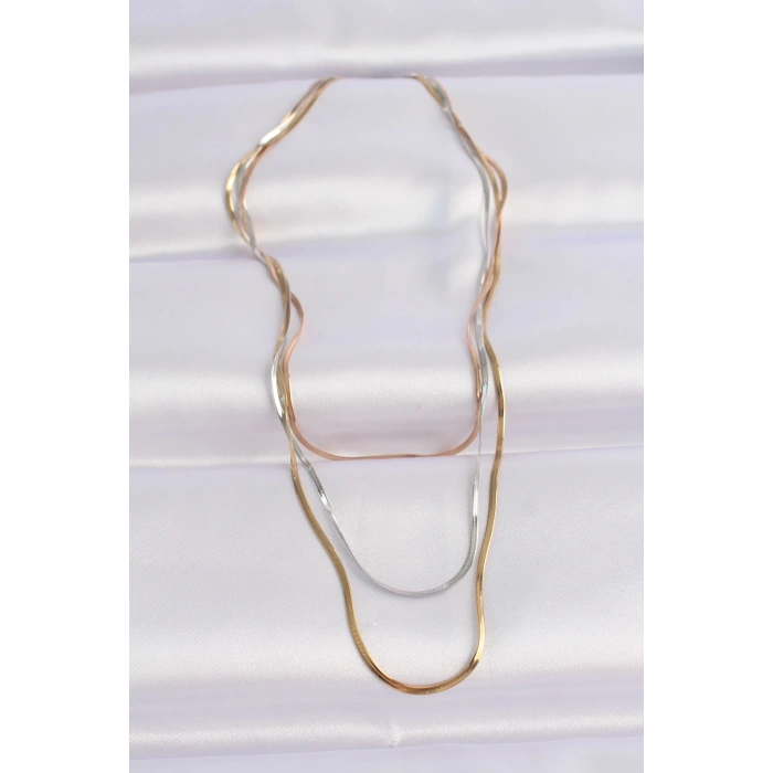 Dodes Dodes 316L Çelik 3 Renkli İtalyan Zincir Çoklu Kolye TG27BKO8641