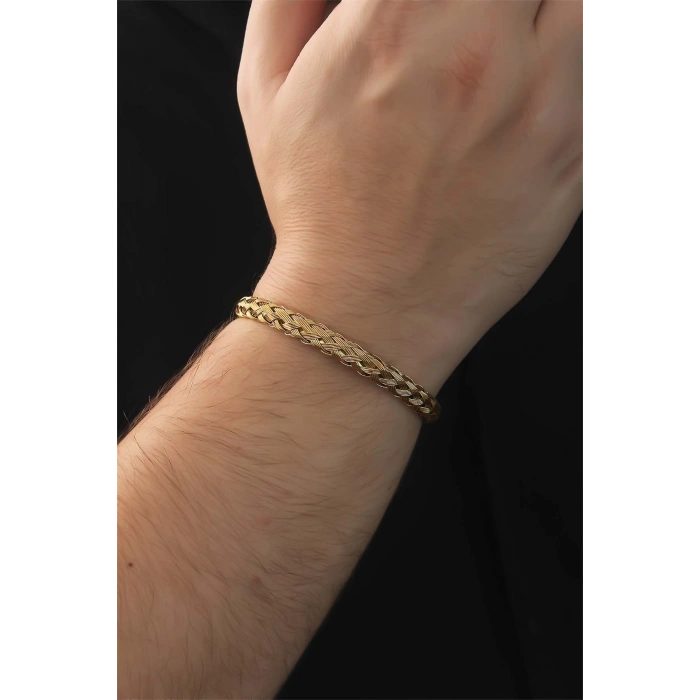 Dodes Dodes 316L Çelik Altın Renk Kalın Yassı Örgü Model Erkek Bileklik TG27EB3674