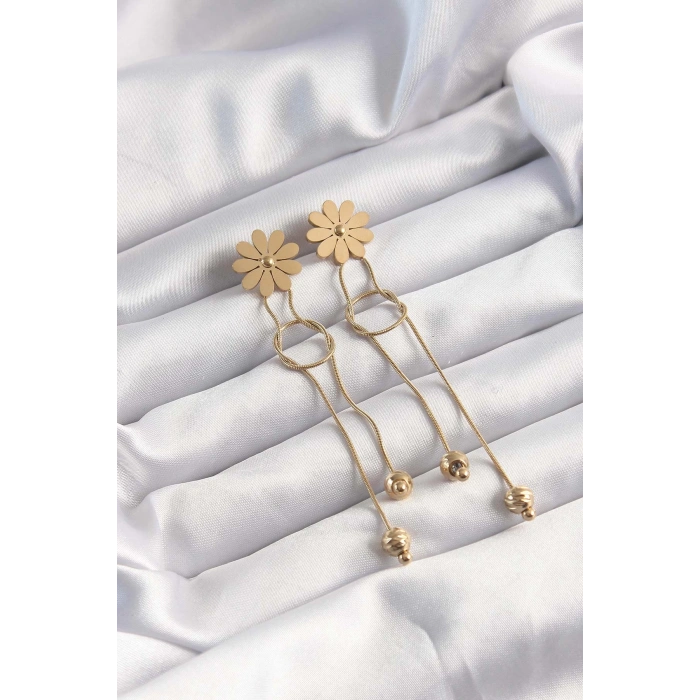 Dodes Dodes 316L Çelik Altın Renk Sallantılı Düğüm Model Papatya Küpe TG27BKP9497