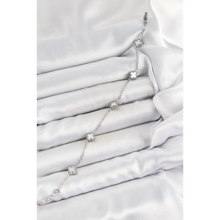 Dodes Dodes 316L Çelik Beyaz Sedef Yonca Model Gümüş Renk Kadın Bileklik TG27BB7361