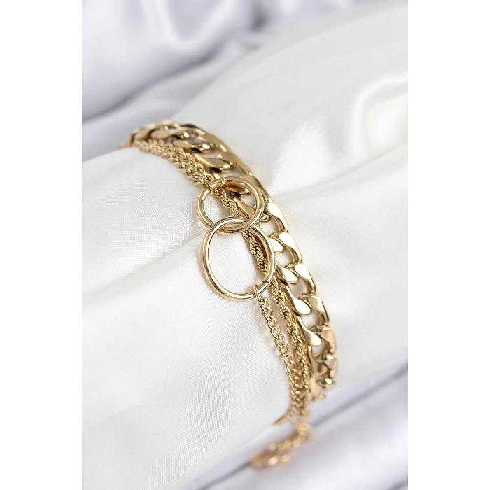 Dodes Dodes 316L Çelik Çoklu Görünüm Geçmeli Halka Model Gold Renk Kadın Bileklik TG27BB7836
