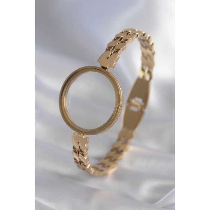 Dodes Dodes 316L Çelik Gold Renk Arpa İşleme Açılabilir Fanus Model Kadın Kelepçe TG27BB5911