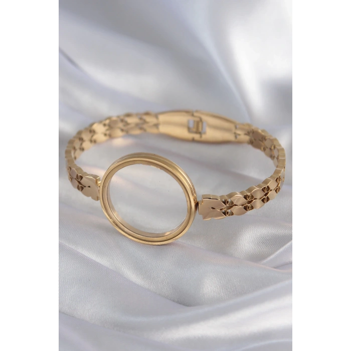 Dodes Dodes 316L Çelik Gold Renk Arpa İşleme Açılabilir Fanus Model Kadın Kelepçe TG27BB5911