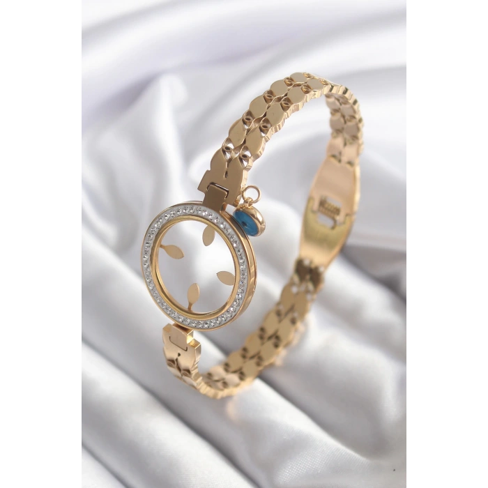 Dodes Dodes 316L Çelik Gold Renk Arpa Model Zirkon Taş Detay Çeyrek Altın Takılabilir Kadın Kelepçe TG27BB5765
