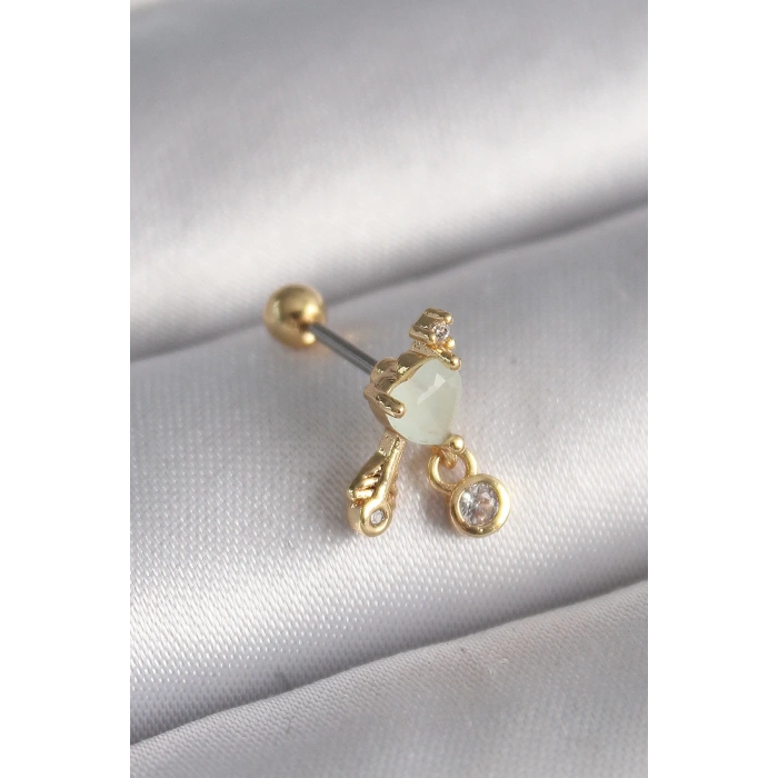 Dodes Dodes 316L Çelik Gold Renk Beyaz Mineli Kalp Sallantı Zirkon Taşlı Tragus Piercing TG27PR1228