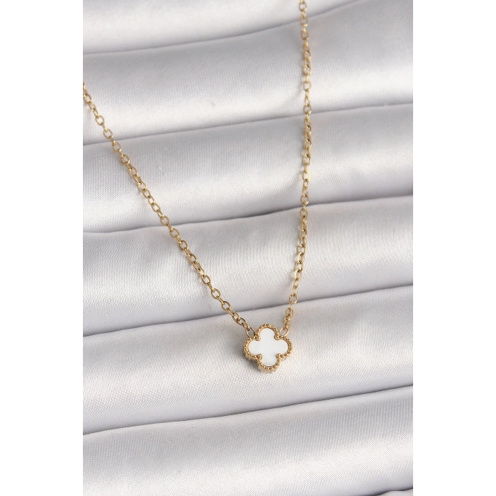 Dodes Dodes 316L Çelik Gold Renk Beyaz Yonca Model Kadın Kolye TG27BKO10019