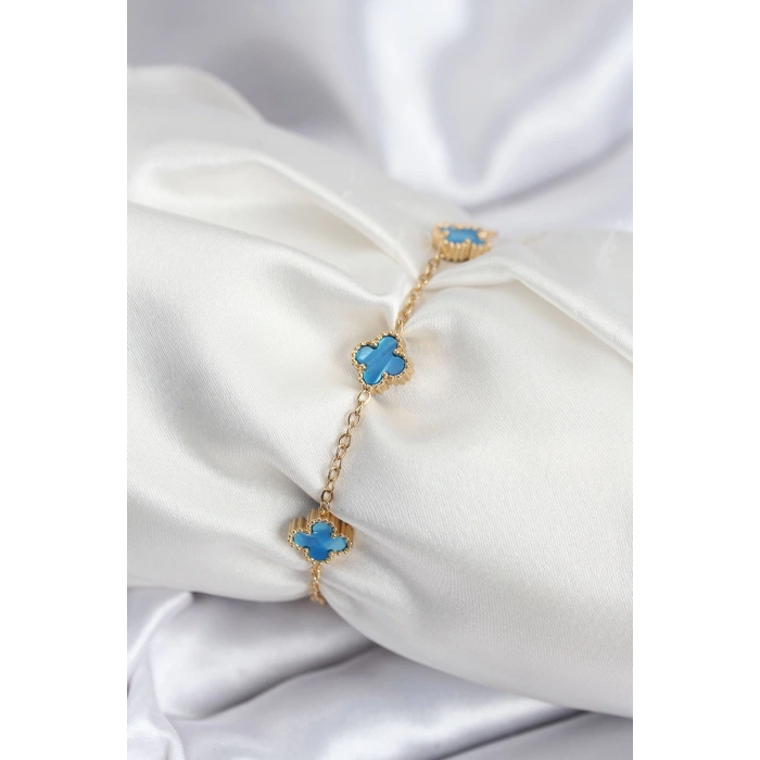 Dodes Dodes 316L Çelik Gold Renk Buz Mavisi Baby Boy Yonca Kadın Bileklik TG27BB7948