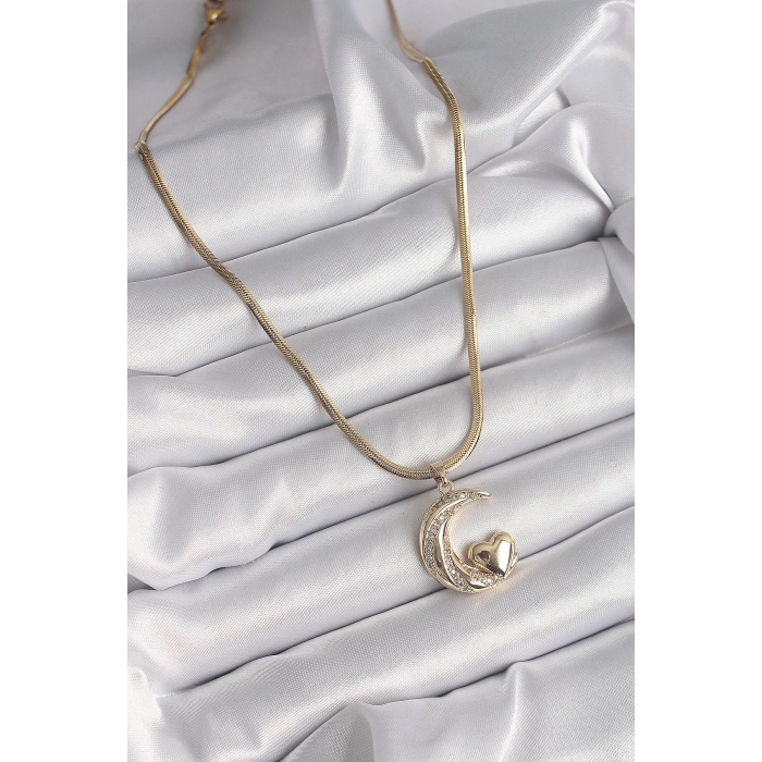 Dodes Dodes 316L Çelik Gold Renk Çelik İtalyan Zincir Zirkon Taşlı Halil Figür Kalp Detay Kadın Kolye TG27BKO9591