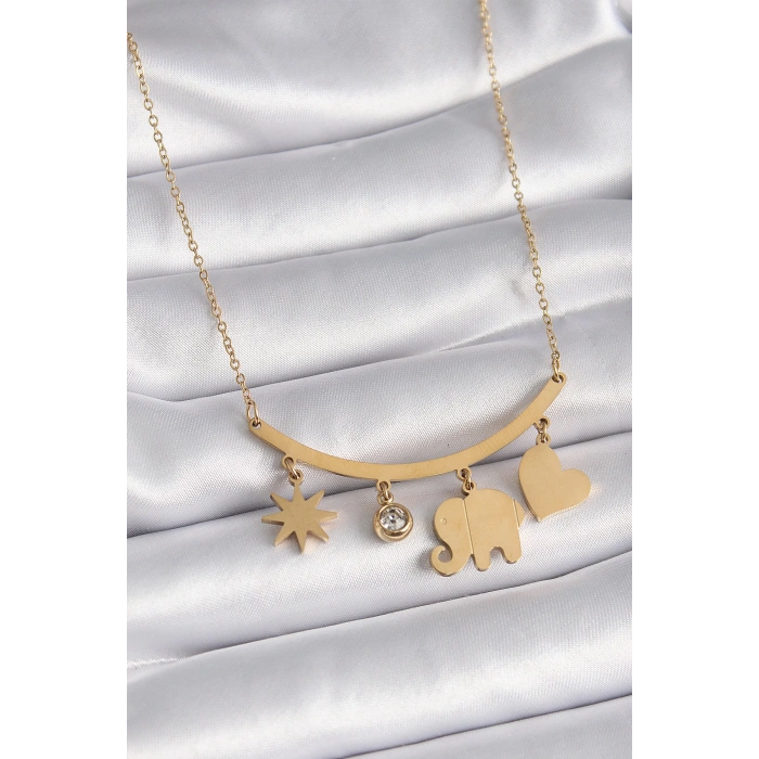 Dodes Dodes 316L Çelik Gold Renk Fil Figür Zirkon Taş Detay Kadın Kolye TG27BKO9408