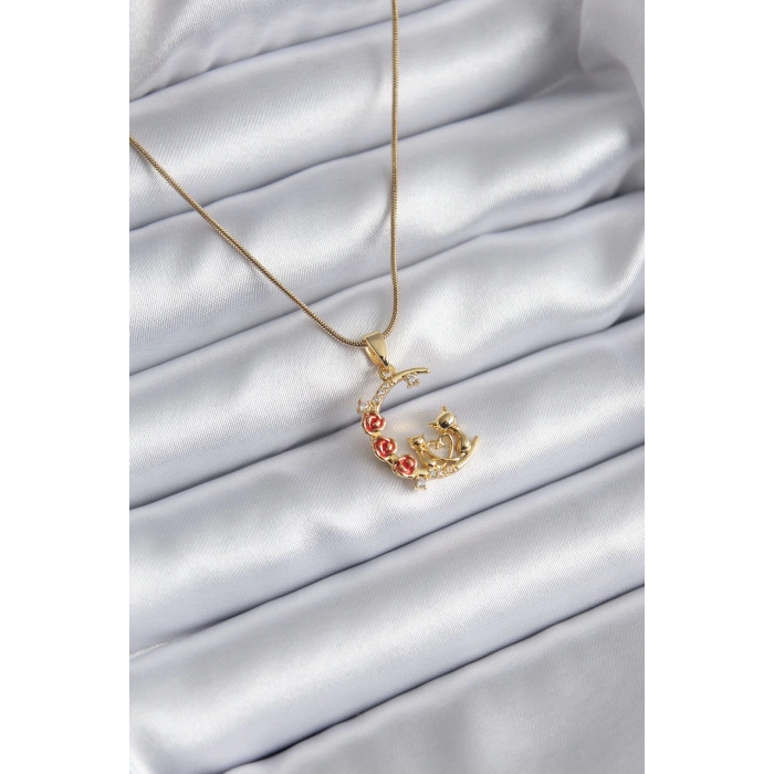 Dodes Dodes 316L Çelik Gold Renk Hilal Kedi Model Zirkon Taşlı Detay Kadın Kolye TG27BKO8140