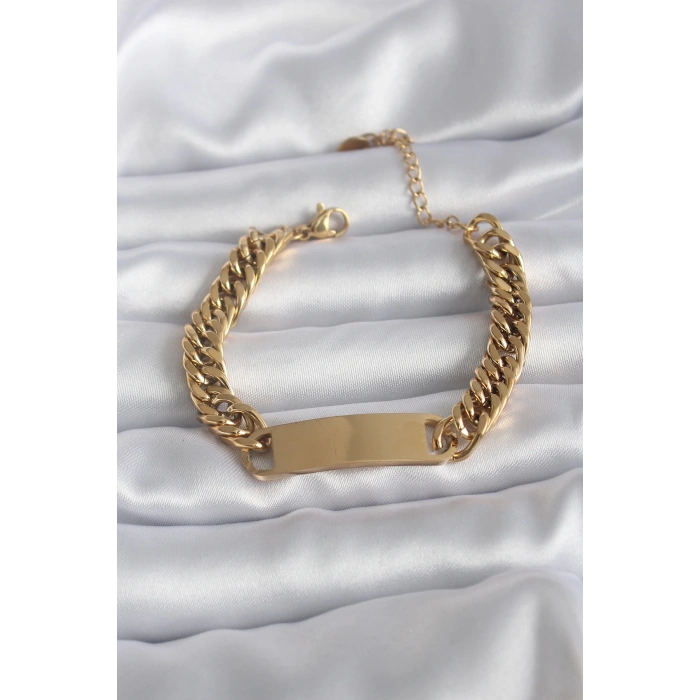 Dodes Dodes 316L Çelik Gold Renk İsim Yazılabilir Plaka Model Kadın Bileklik TG27BB5744