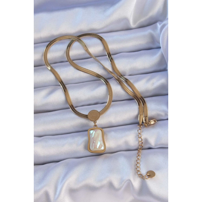 Dodes Dodes 316L Çelik Gold Renk İtalyan Zincir Ezme Taşlı Kolye TG27BKO9207