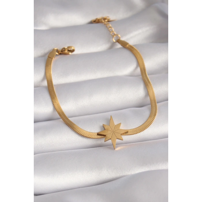 Dodes Dodes 316L Çelik Gold Renk İtalyan Zincir Model Kutup Yıldızı Figür Kadın Bileklik TG27BB5932