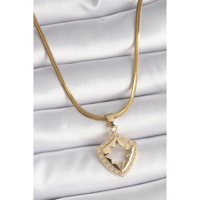 Dodes Dodes 316L Çelik Gold Renk İtalyan Zincir Zirkon Taşlı Kutup Yıldız İşleme Kadın Kolye TG27BKO9536