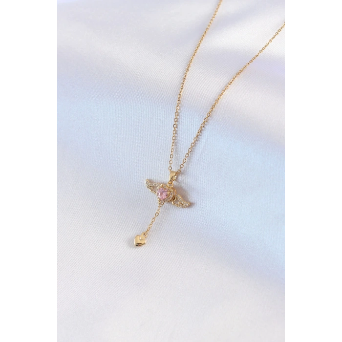 Dodes Dodes 316L Çelik Gold Renk Kanatlı Kalp Model Zirkon Taş Detay Kadın Kolye TG27BKO7411