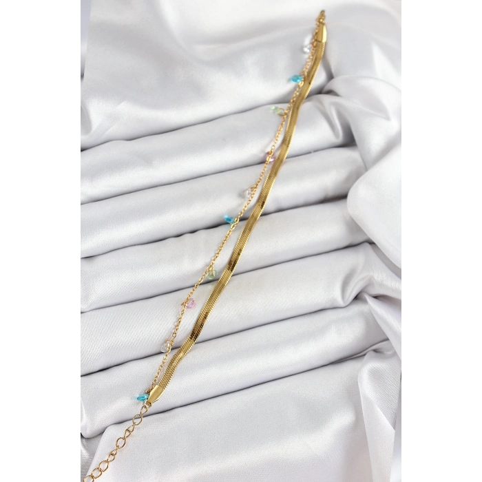 Dodes Dodes 316L Çelik Gold Renk Karışık Renkli Kristal Taşlı 2li Kadın Bileklik TG27BB7093