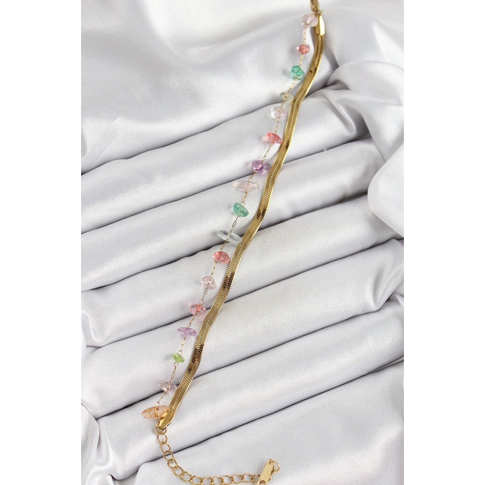 Dodes Dodes 316L Çelik Gold Renk Kristal Karışık Renkli Taşlı Kadın Bileklik TG27BB7091