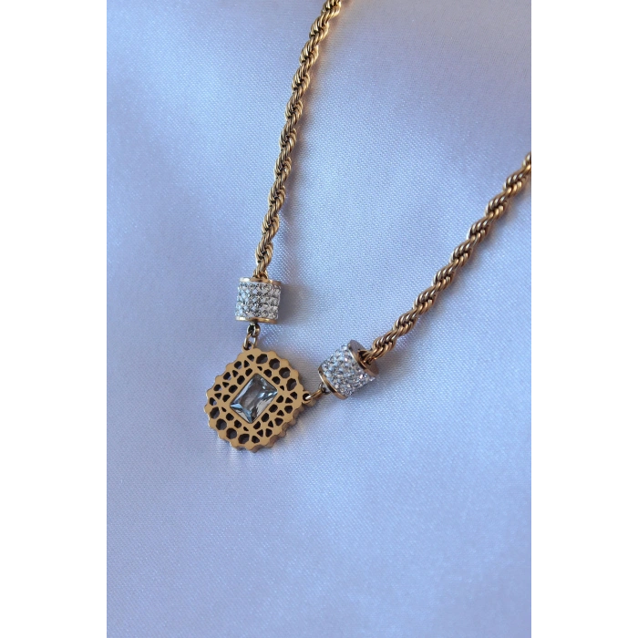 Dodes Dodes 316L Çelik Gold Renk Lotus Model Zirkon Taşlı Burgu Zincir Kadın Kolye TG27BKO7551