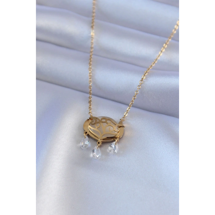 Dodes Dodes 316L Çelik Gold Renk Lotus Model Zirkon Taşlı Kadın Kolye TG27BKO7578