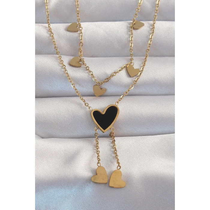 Dodes Dodes 316L Çelik Gold Renk Mineli Çoklu Kalp Kolye TG27BKO8967