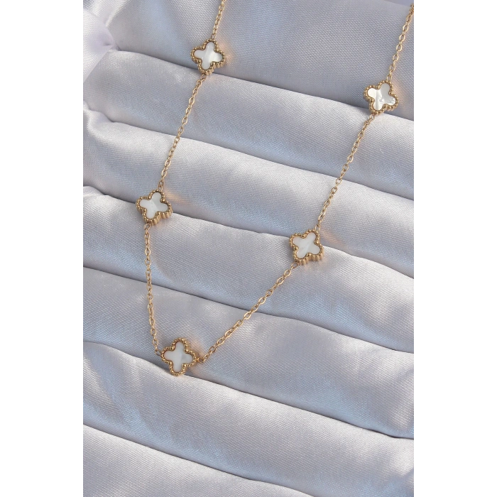 Dodes Dodes 316L Çelik Gold Renk Minimal Beyaz Sedefli Yonca Kolye TG27BKO9002