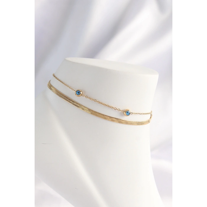 Dodes Dodes 316L Çelik Gold Renk Nazar Boncuk Tasarımlı 2li Halhal TG27HH1607