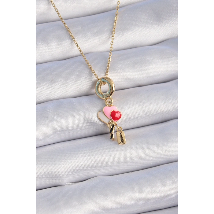 Dodes Dodes 316L Çelik Gold Renk Renkli Kalp Figür Charm Model Kadın Kolye TG27BKO9320