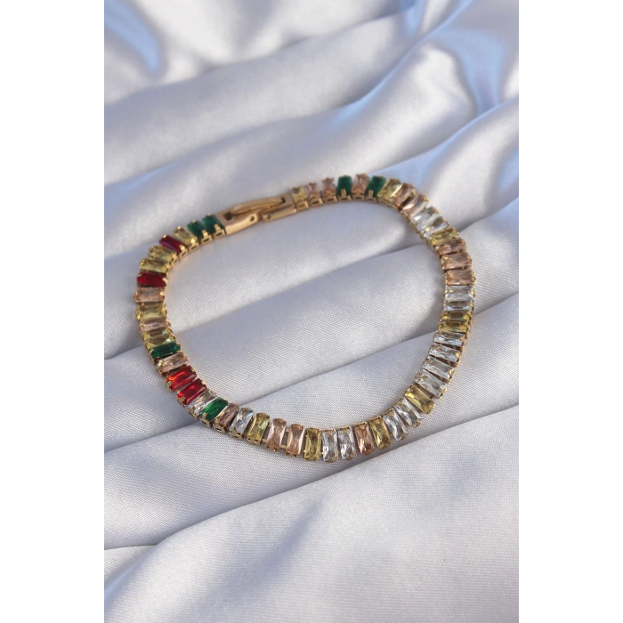 Dodes Dodes 316L Çelik Gold Renk Renkli Su Yolu Tasarımlı Bileklik TG27BB6103