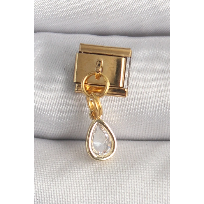 Dodes Dodes 316L Çelik Gold Renk Sallantı Damla Zirkon Taşlı Nomination Charm TG27BC1354