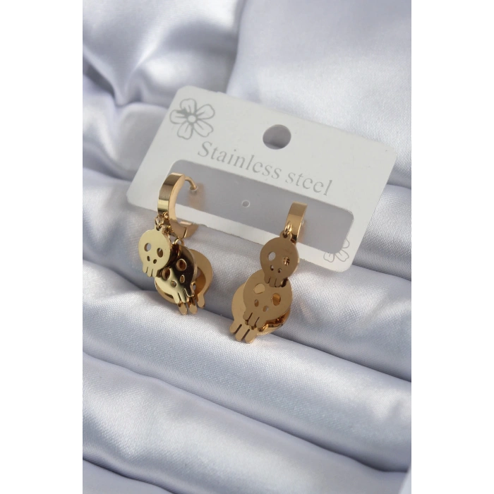 Dodes Dodes 316L Çelik Gold Renk Sallantı Kuru Kafa Model Kadın Küpe TG27BKP7974